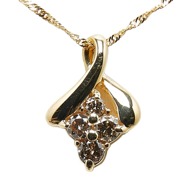 [LuxUness] 18k Gold Diamond Flower Pendant Necklace Metal Necklace in Excellent condition