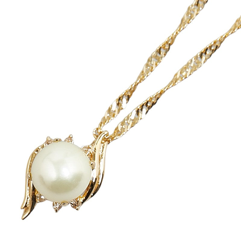 Other 18k Gold Diamond Pearl Pendant Necklace Metal Necklace in Excellent condition
