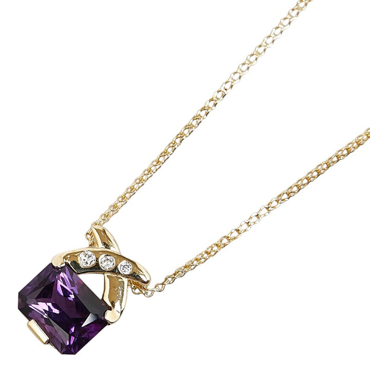 K18YG Yellow Gold Amethyst Necklace for Women in Excellent Condition