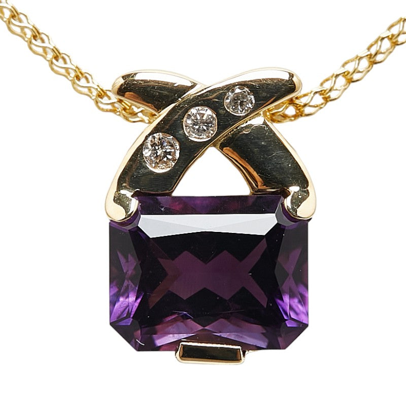 [LuxUness] 18k Gold Diamond & Amethyst Pendant Necklace Metal Necklace in Excellent condition