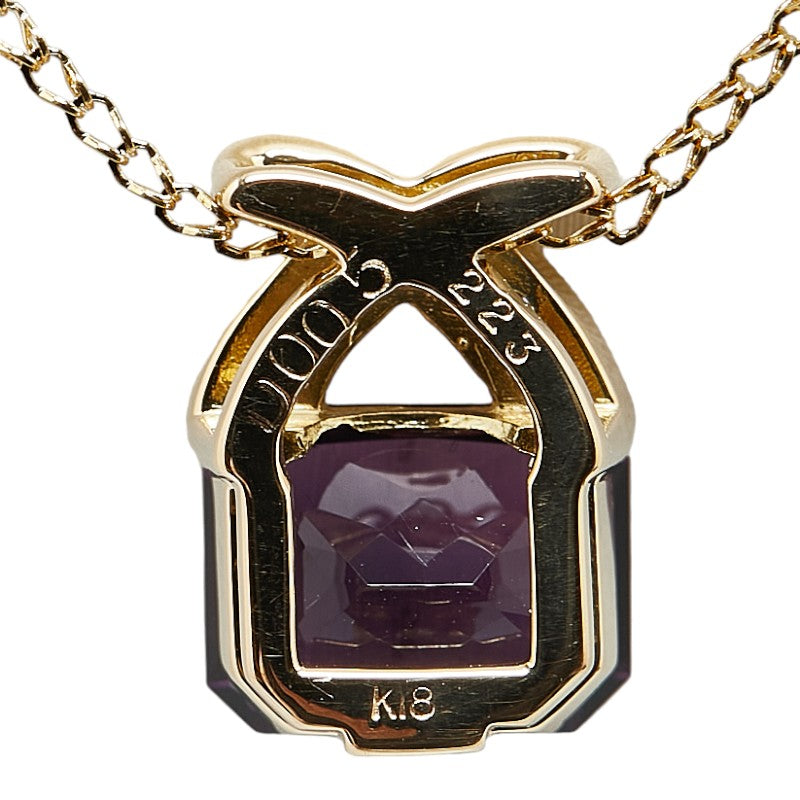 K18YG Yellow Gold Amethyst Necklace for Women in Excellent Condition