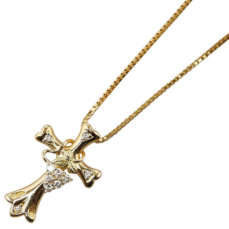 K18YG Yellow Gold Diamond Cross Necklace