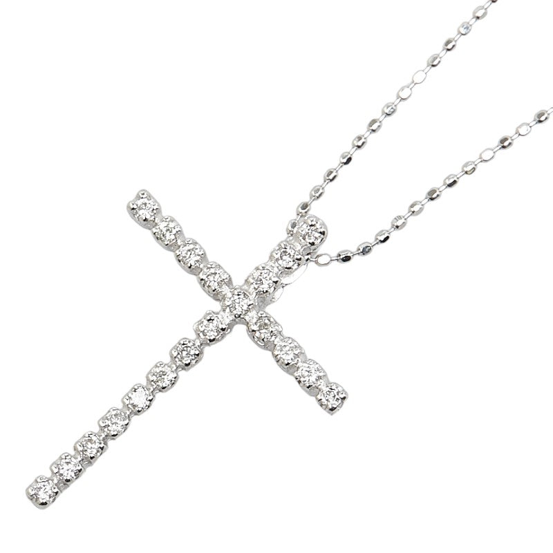 K18WG White Gold Cross Rhinestone Necklace in Excellent Condition