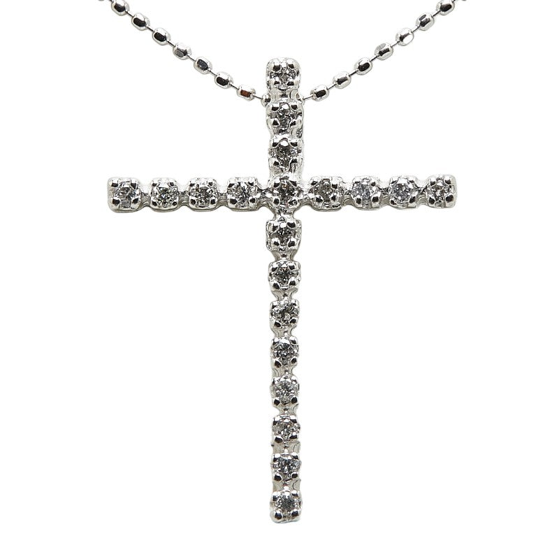 K18WG White Gold Cross Rhinestone Necklace in Excellent Condition