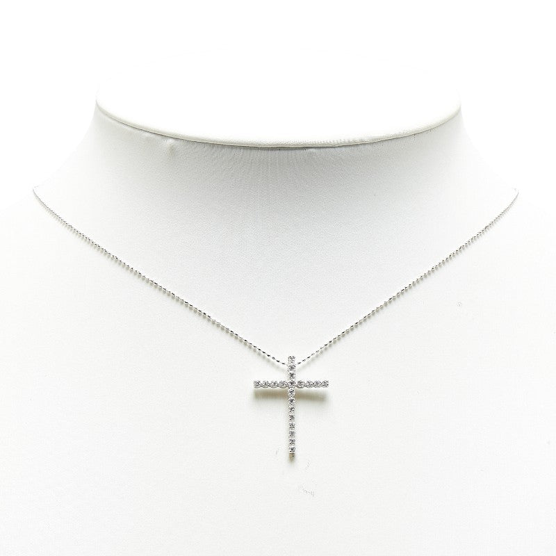 K18WG White Gold Cross Rhinestone Necklace in Excellent Condition