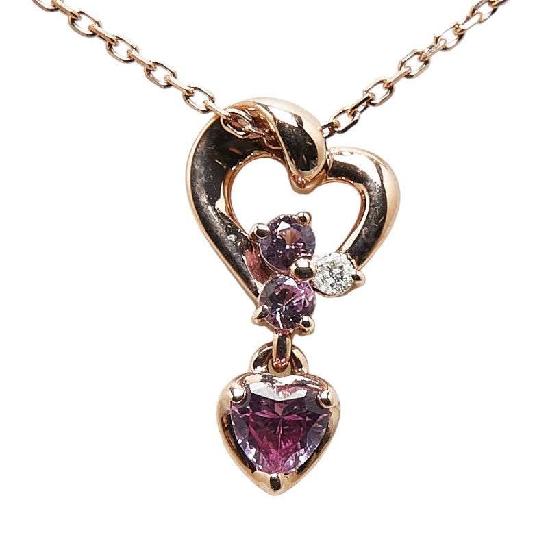 K10PG Pink Gold Tourmaline Heart Motif Necklace in Excellent Condition