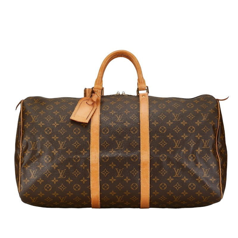 Louis Vuitton Monogram Keepall 55 Travel Bag M41424 Brown PVC Leather in Good Condition