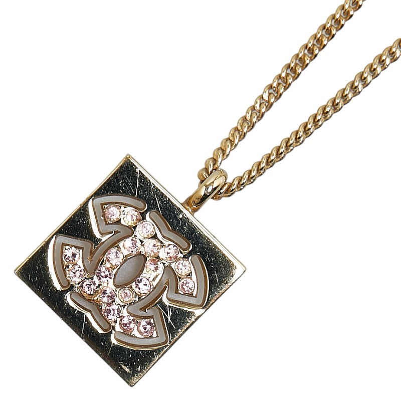Chanel CC Plate Rhinestone Pendant Necklace Metal Necklace in Good condition