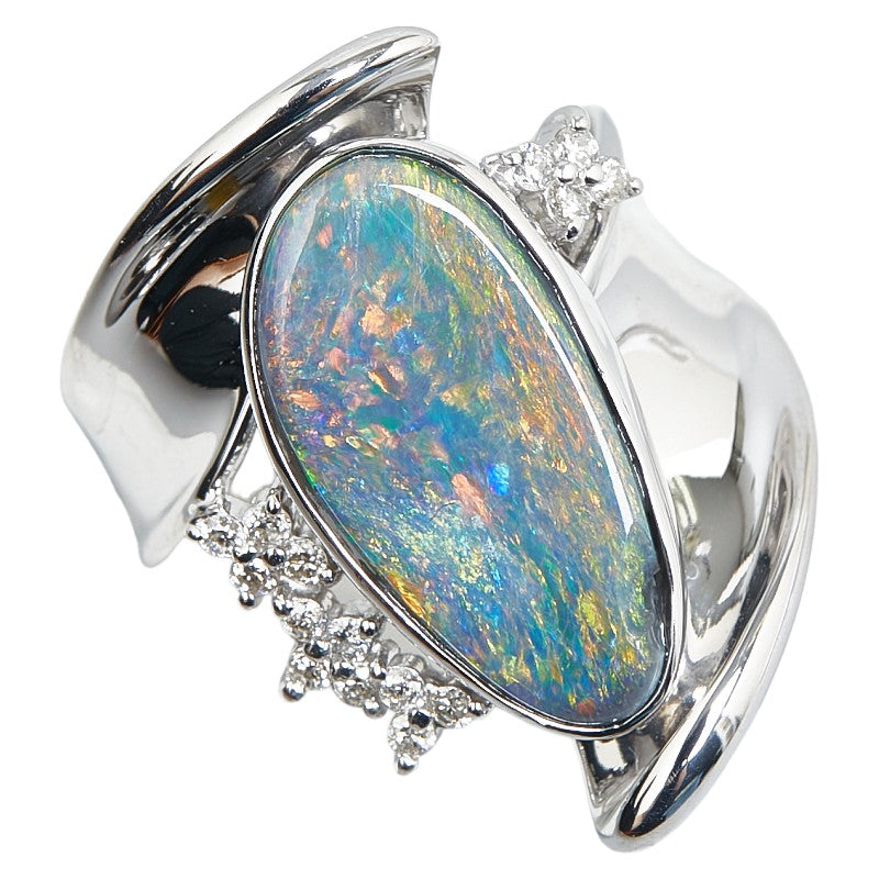 K18WG White Gold Black Opal 3.27ct Diamond 0.22ct Ring in Excellent Condition