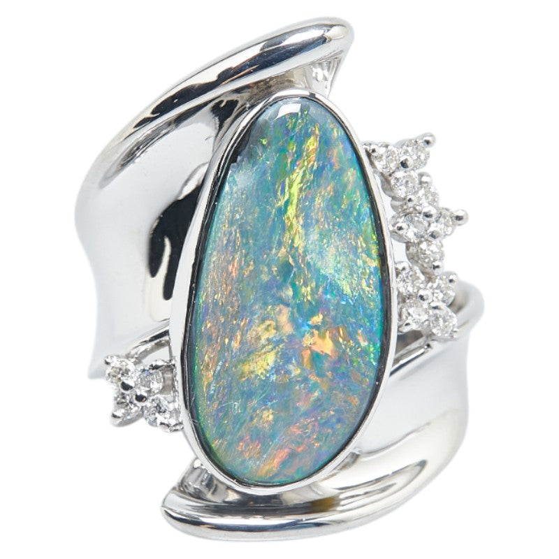 K18WG White Gold Black Opal 3.27ct Diamond 0.22ct Ring in Excellent Condition