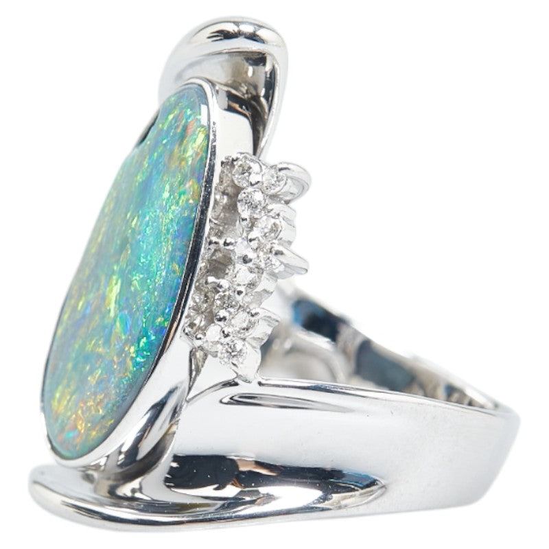 K18WG White Gold Black Opal 3.27ct Diamond 0.22ct Ring in Excellent Condition