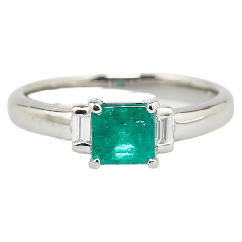 Pt900 Platinum Emerald 0.70ct Diamond 0.12ct Ring in Excellent Condition