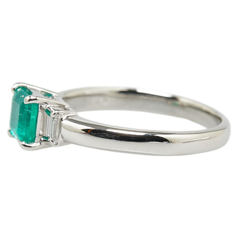 Pt900 Platinum Emerald 0.70ct Diamond 0.12ct Ring in Excellent Condition