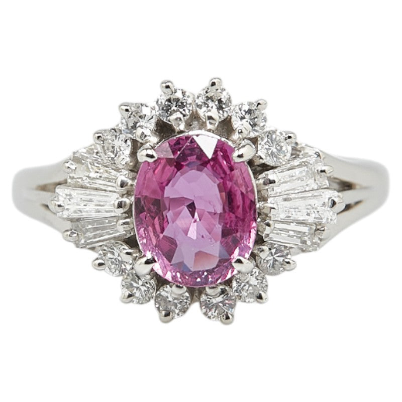 Pt900 Platinum Pink Sapphire 1.25ct Diamond 0.53ct Ring in Great Condition