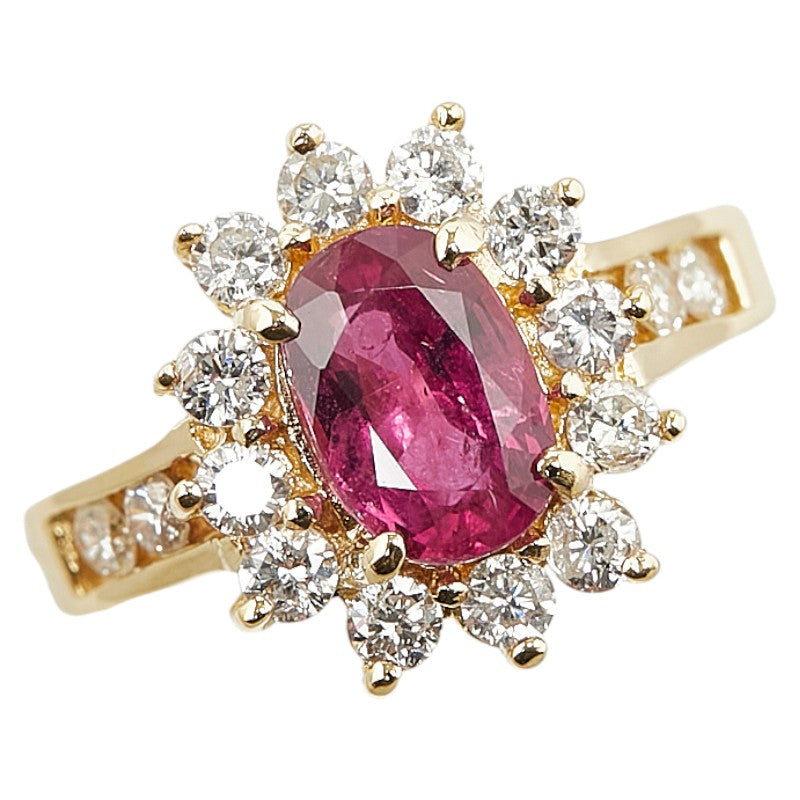 K18YG Yellow Gold Ruby 1.61ct Diamond 0.64ct Ring in Great Condition