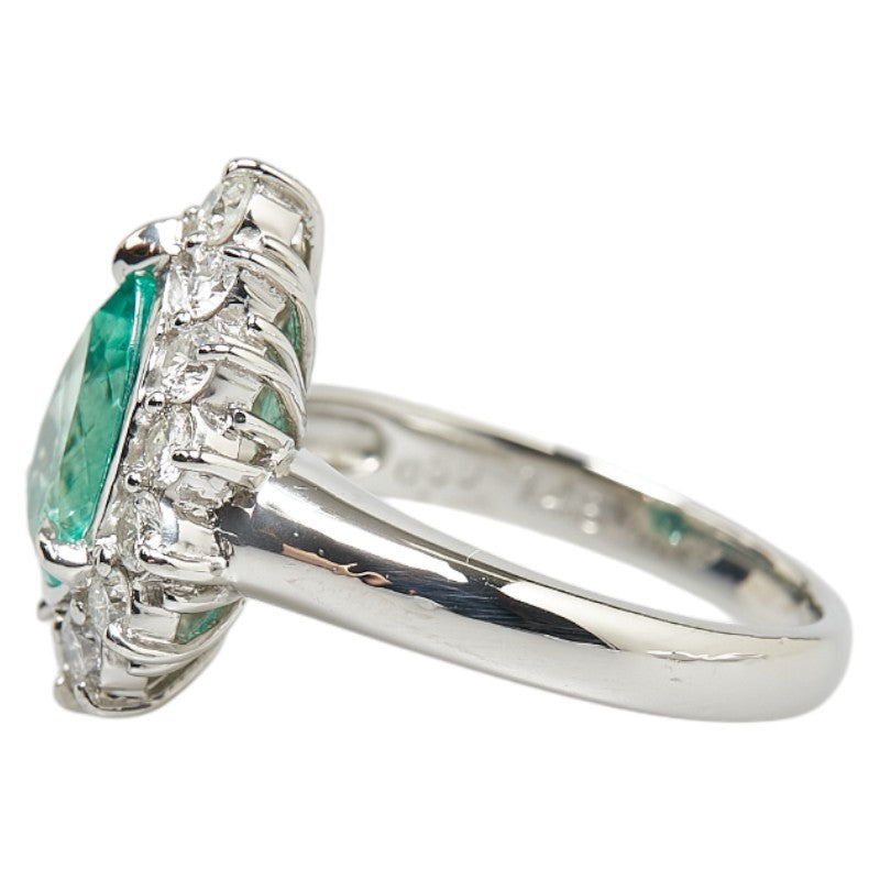 Pt900 Platinum Emerald 1.48ct Diamond 0.59ct Teardrop Motif Ring