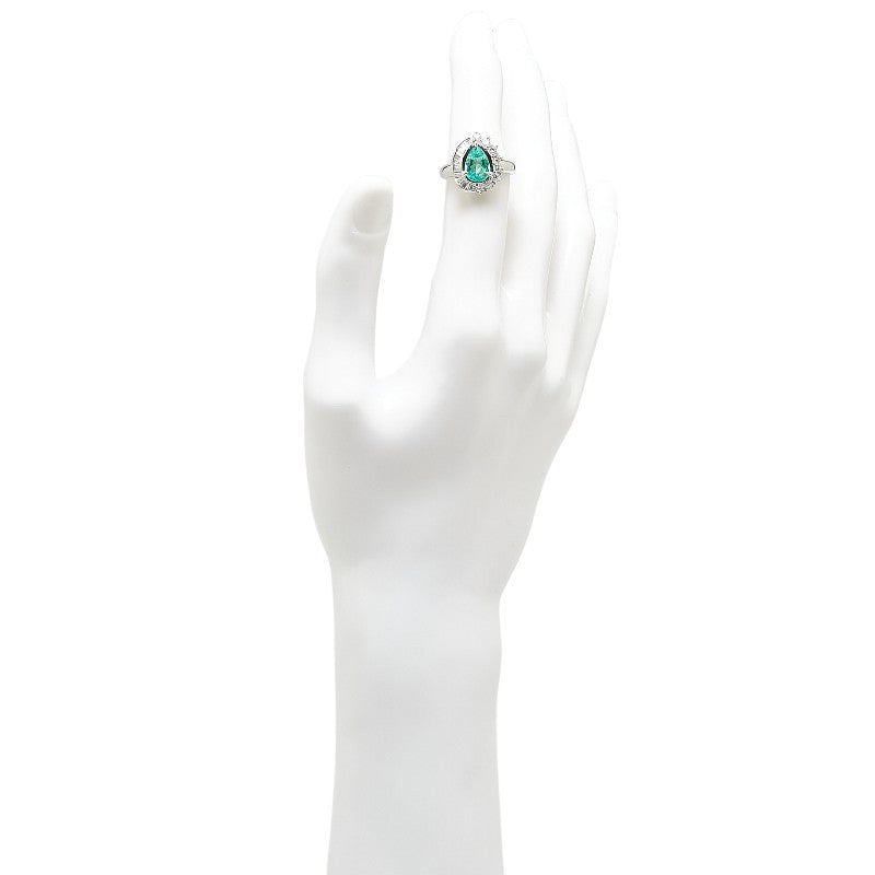 Pt900 Platinum Emerald 1.48ct Diamond 0.59ct Teardrop Motif Ring