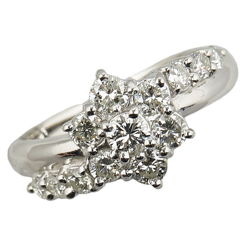 Pt900 Platinum Diamond Flower Motif Ring in Excellent Condition