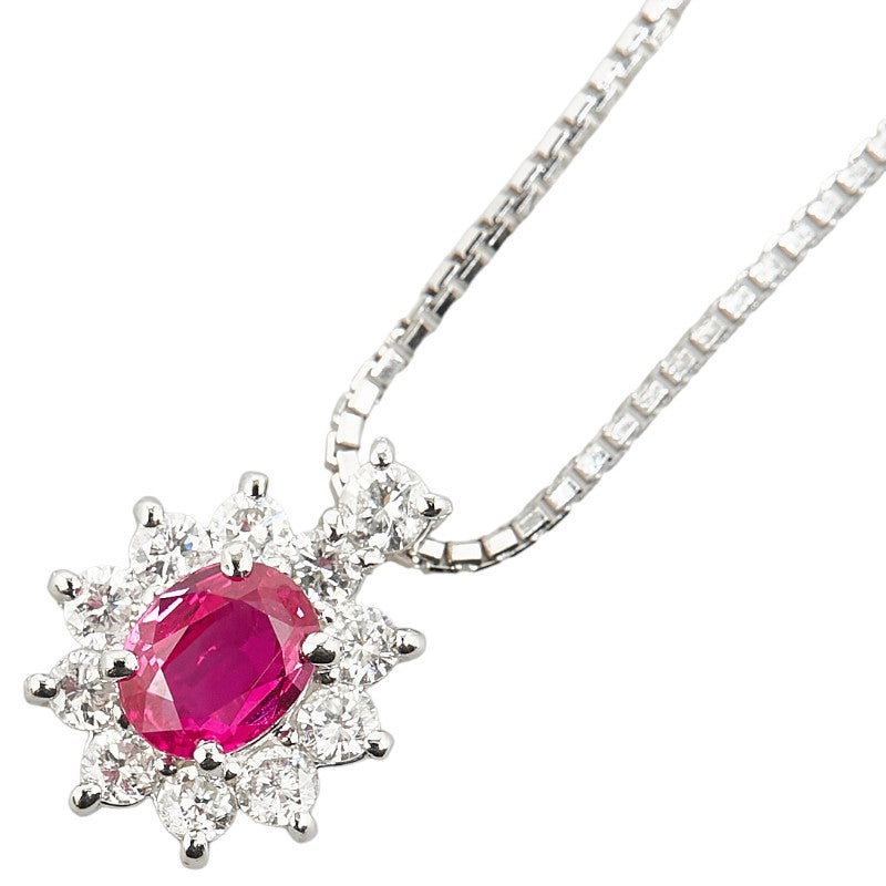 Platinum Pt900 Pt850 Ruby 0.67ct Diamond 0.41ct Pendant Necklace in Great Condition