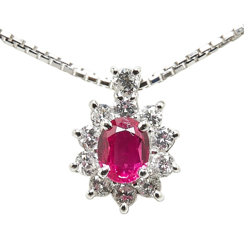 Platinum Pt900 Pt850 Ruby 0.67ct Diamond 0.41ct Pendant Necklace in Great Condition