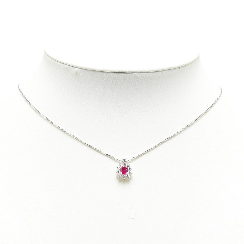 Platinum Pt900 Pt850 Ruby 0.67ct Diamond 0.41ct Pendant Necklace in Great Condition