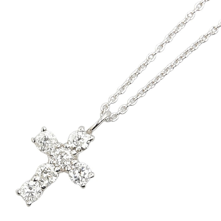 K18WG White Gold Diamond Cross Pendant Necklace in Great Condition