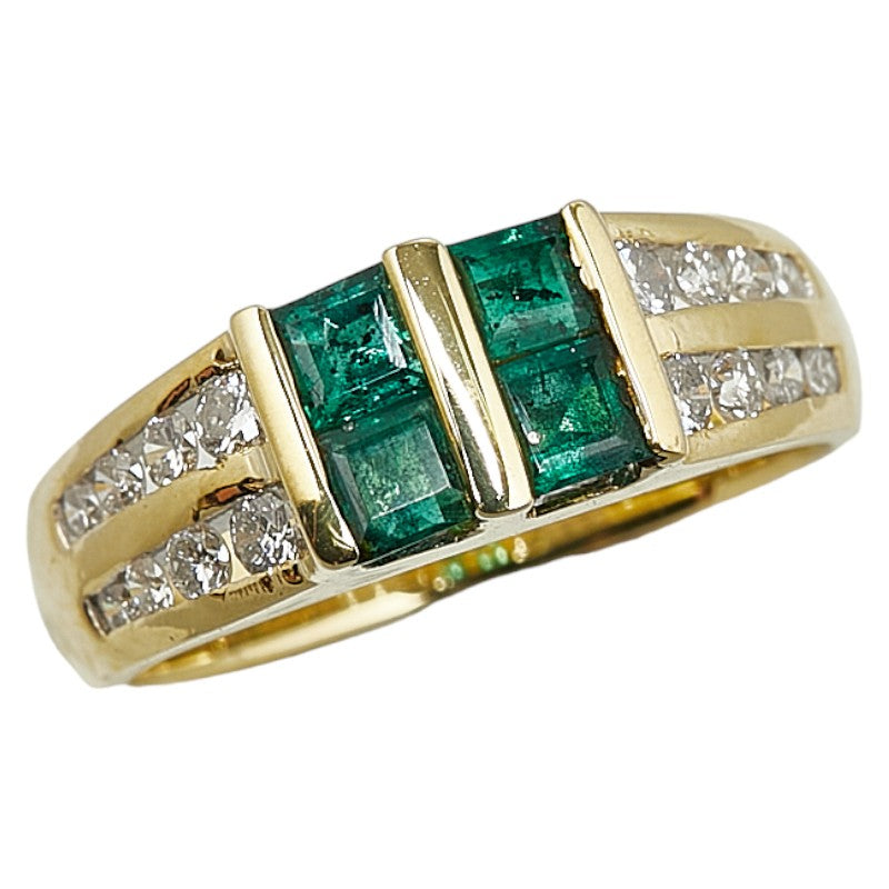 K18YG Yellow Gold Emerald Diamond Ring in Great Condition