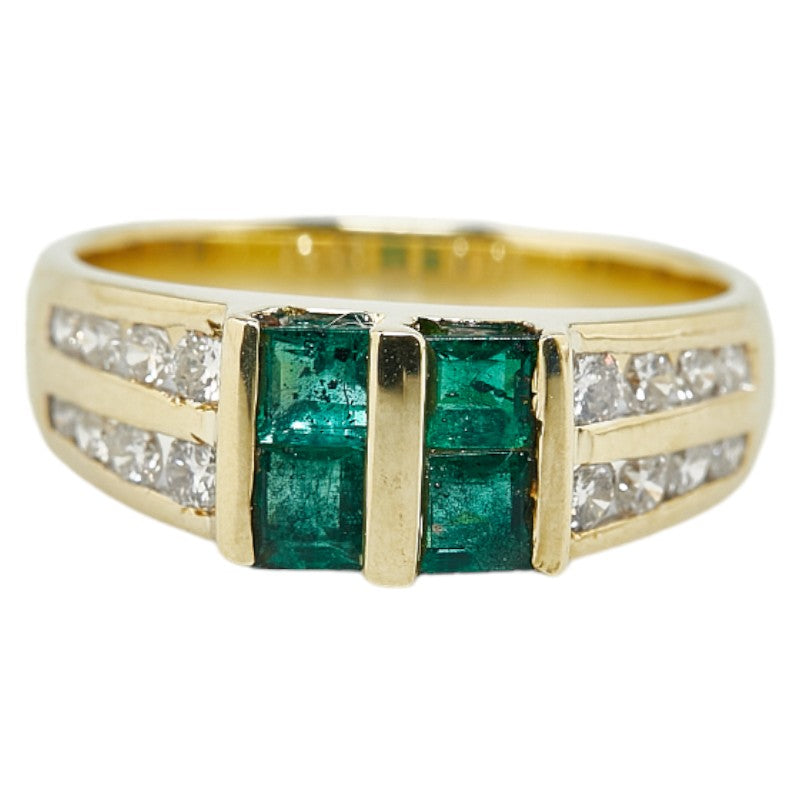 K18YG Yellow Gold Emerald Diamond Ring in Great Condition