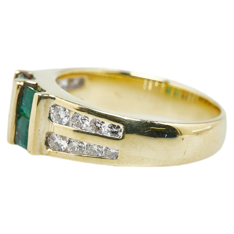 K18YG Yellow Gold Emerald Diamond Ring in Great Condition