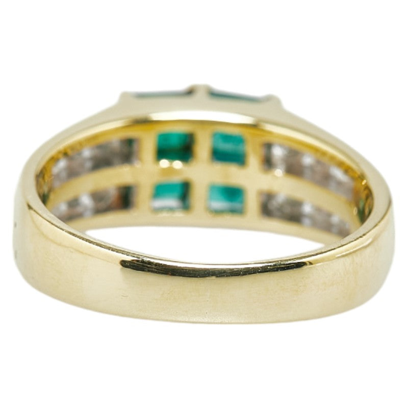 K18YG Yellow Gold Emerald Diamond Ring in Great Condition