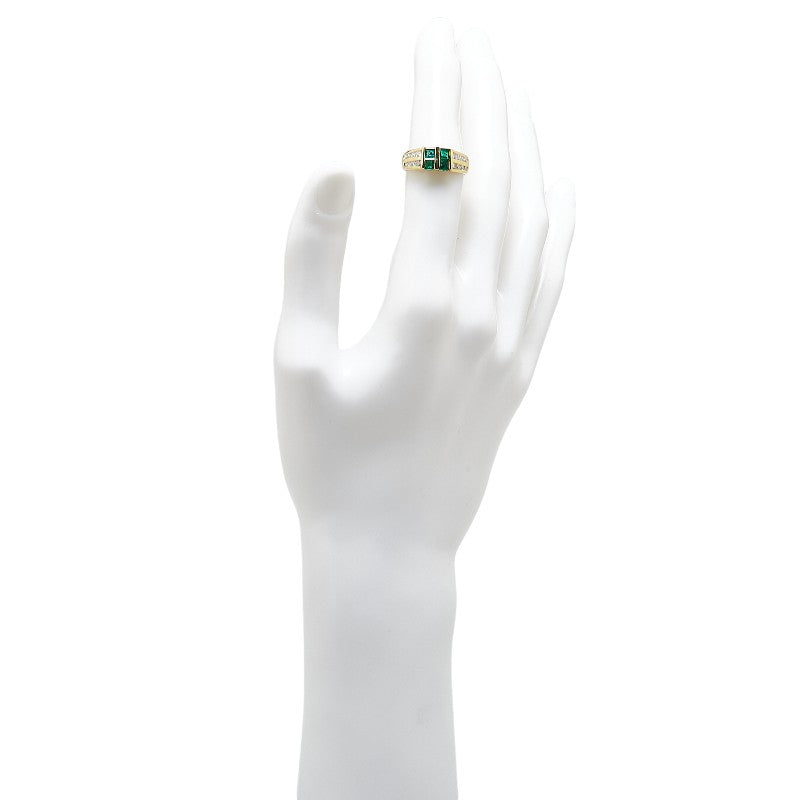 K18YG Yellow Gold Emerald Diamond Ring in Great Condition