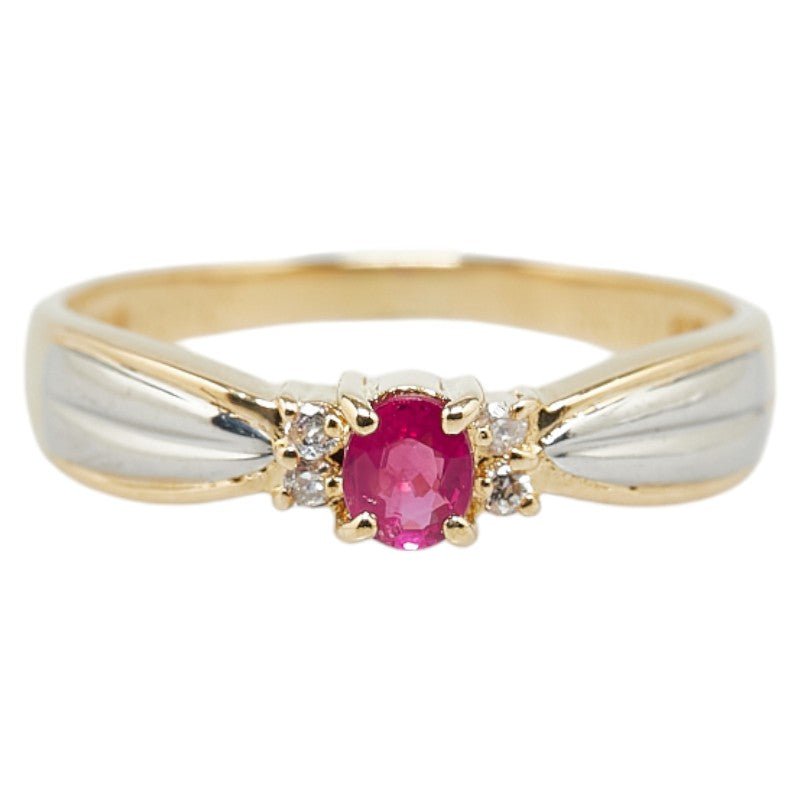 K18 Gold Pt900 Platinum Ruby 0.26ct Diamond 0.04ct Ring in Excellent Condition