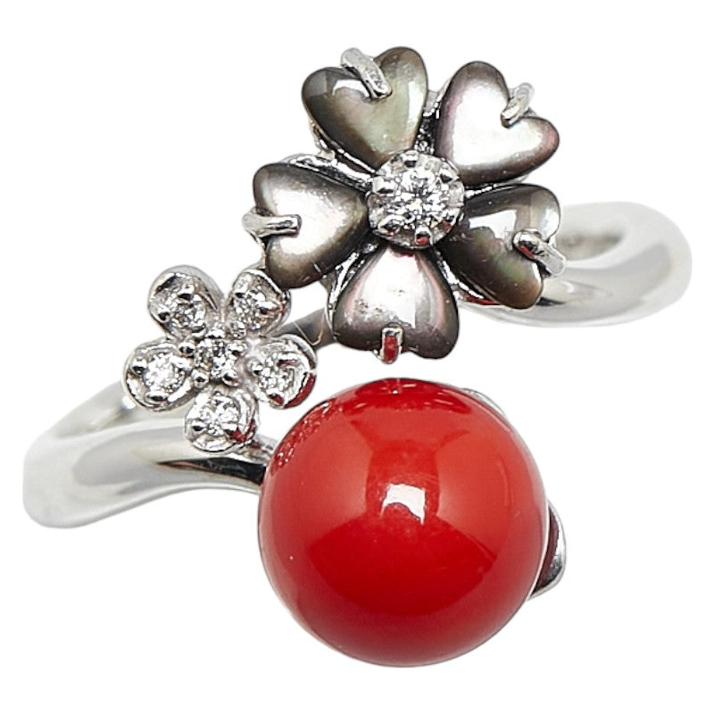 K18WG White Gold Coral Diamond Ring 10.5