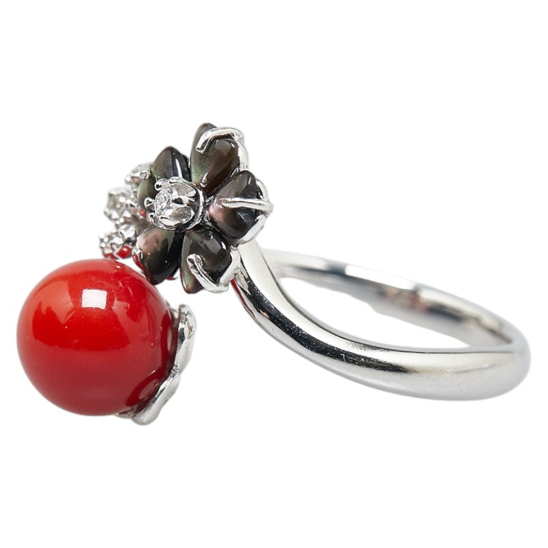 K18WG White Gold Coral Diamond Ring 10.5