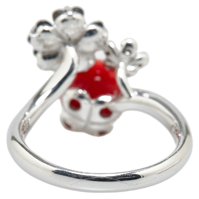 K18WG White Gold Coral Diamond Ring 10.5