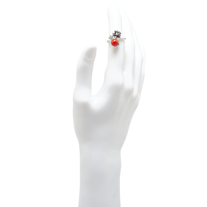 K18WG White Gold Coral Diamond Ring 10.5