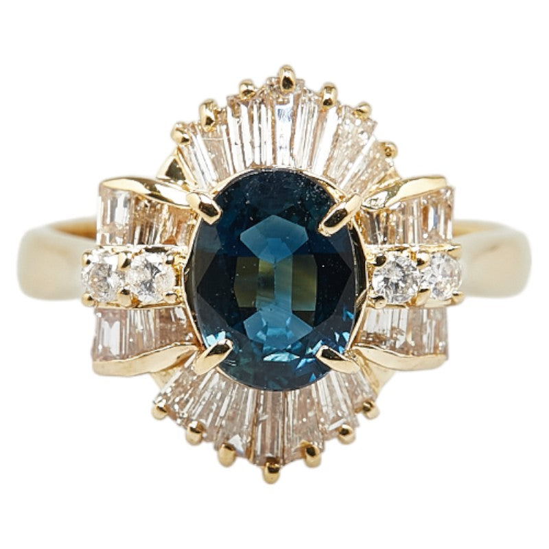 K18YG Yellow Gold Sapphire 1.03ct Diamond 0.60ct Ring in Excellent Condition