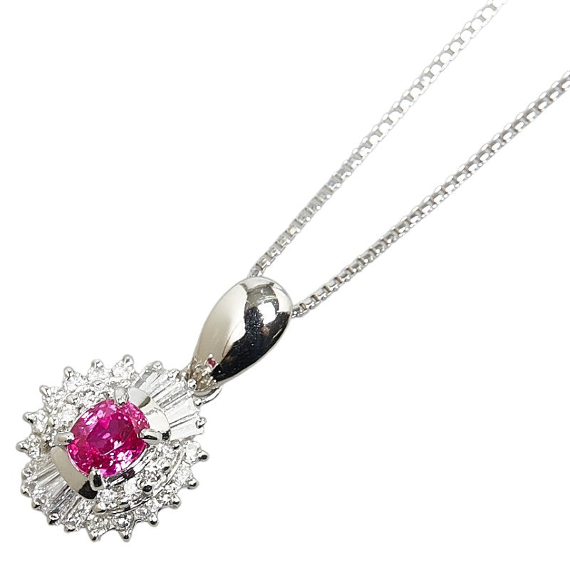 Platinum Pink Sapphire Diamond Necklace in Great Condition