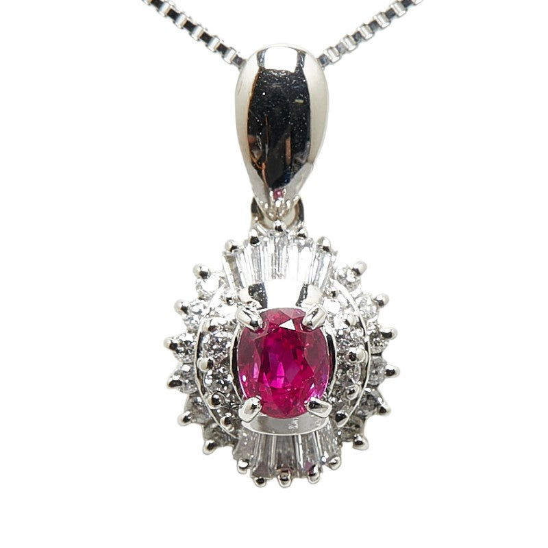 Platinum Pink Sapphire Diamond Necklace in Great Condition