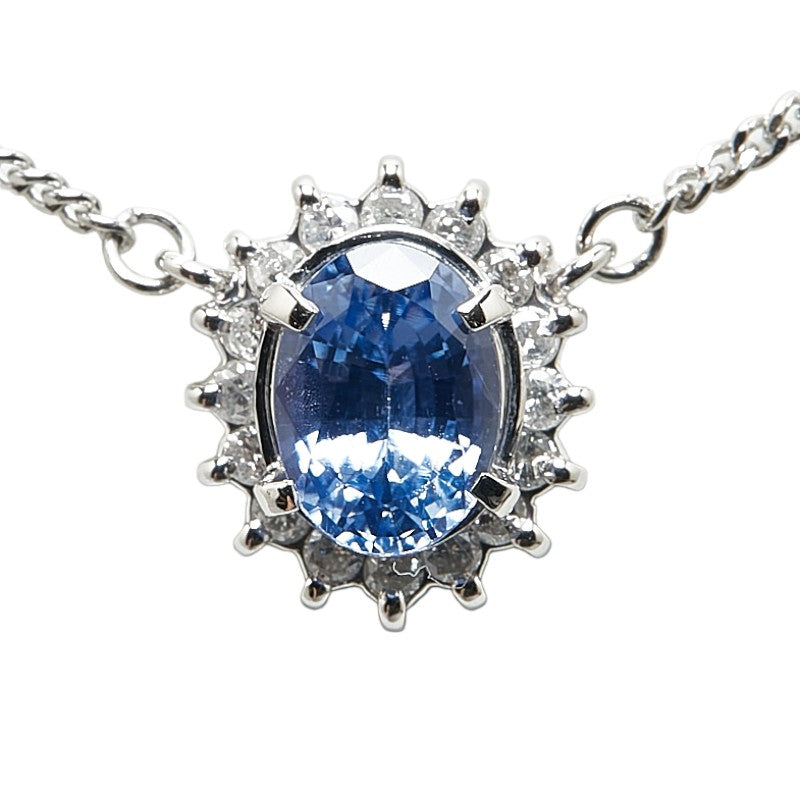 Pt850 Platinum Sapphire 1.06ct Diamond 0.18ct Pendant Necklace in Excellent Condition