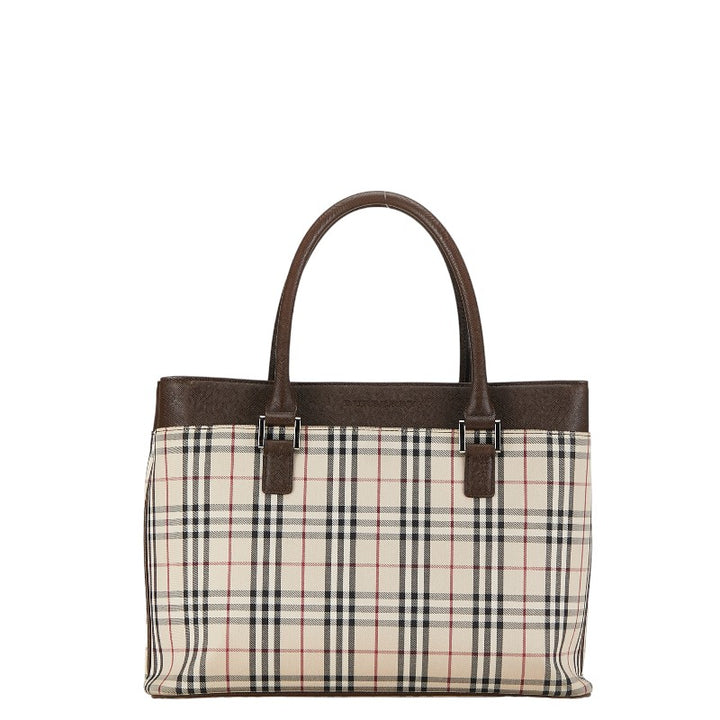 Burberry Nova Check Canvas Leather Tote Handbag in Very Good Condition