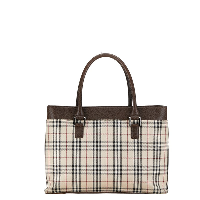 Burberry Nova Check Canvas Leather Tote Handbag in Very Good Condition