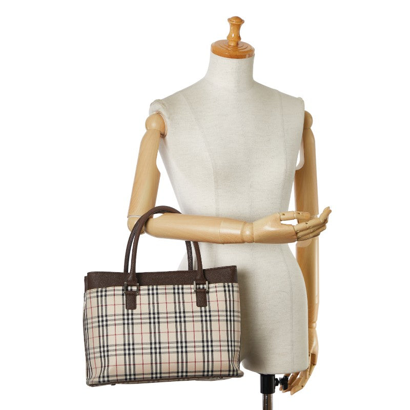 Burberry Nova Check Canvas Leather Tote Handbag in Very Good Condition