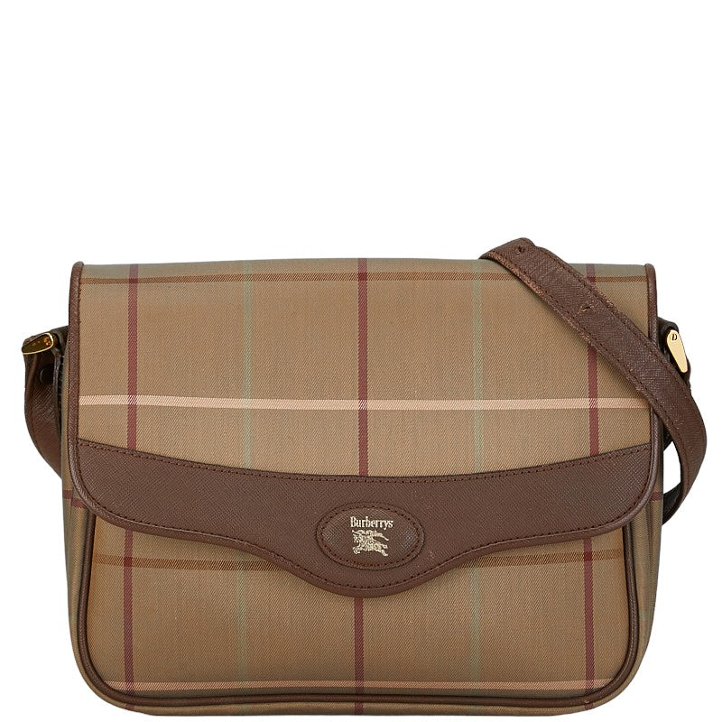 Burberry Canvas Leather Check Shoulder Bag in Good Condition