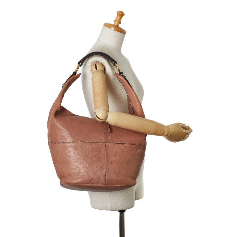 Celine Leather One Shoulder Bag Beige Brown