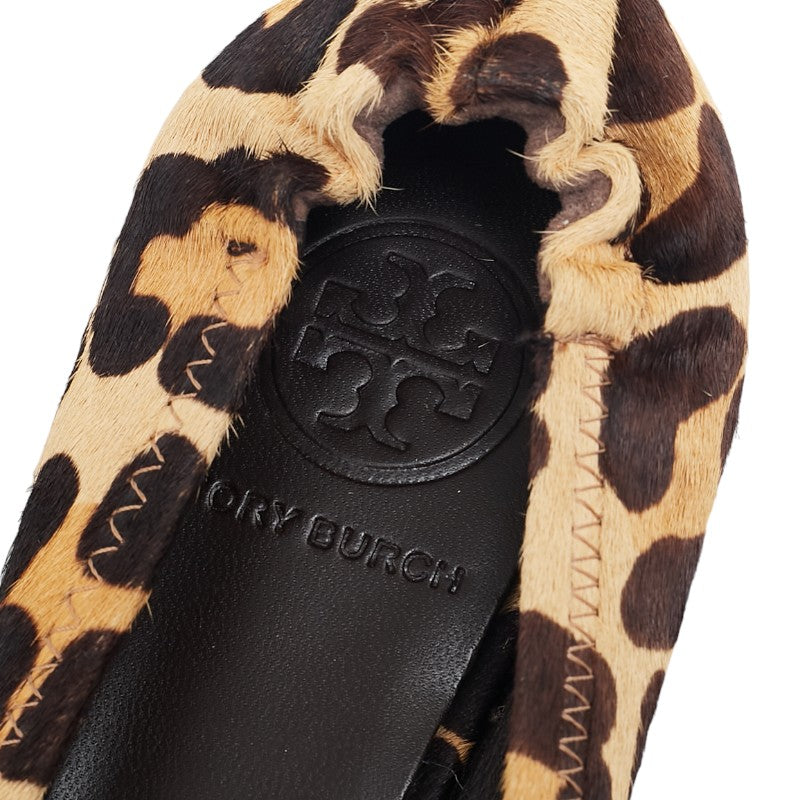 Tory Burch Leopard Flats Brown Gold