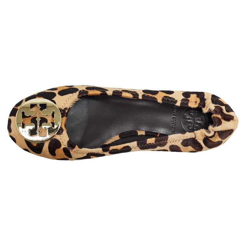 Tory Burch Leopard Flats Brown Gold