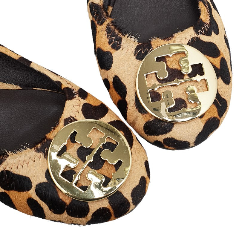 Tory Burch Leopard Flats Brown Gold