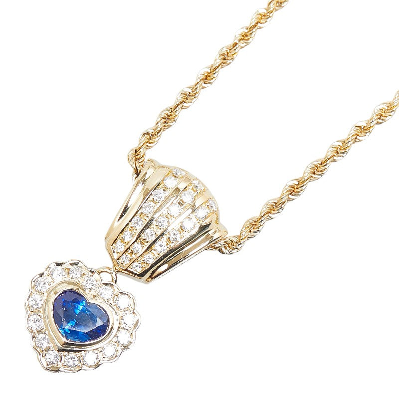 K18YG Yellow Gold Sapphire 2.31ct Diamond 0.85ct Heart Necklace