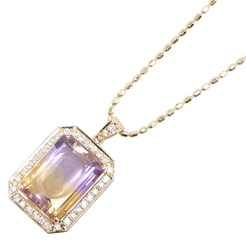 Tasaki K18YG Yellow Gold Ametrine 12.40ct Diamond 0.58ct Cameo Pendant Necklace in Excellent Condition